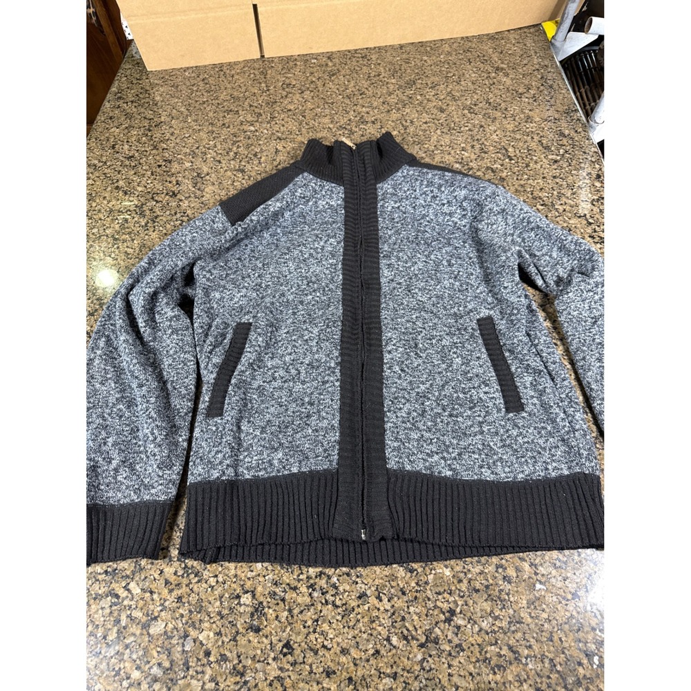 YeoKou Mens Full Zip Fleece Lined Cardigan Sweater Marled Gray Black Size M
